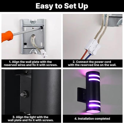 RGB Up and Down Lights Outdoor Wall Lights 2 Packs, Smart Color Changing Outdoor Wall Sconce WiFi Voice & App Control,Aluminum Waterproof Exterior Lights for Porch Compatible with Alexa