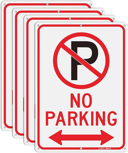 GicnKeuz No Parking Signs with Arrow,14×10 Inches No parking sign .040 Reflective Aluminum,Waterproof and Fade Resistant,6 Pre-drilled holes,Easy to Install,Indoors and Outdoors Use (4-pack)