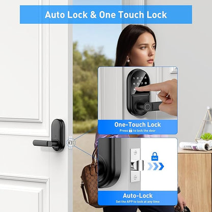 Smart keypad Door Lock with Handle，Fingerprint Keyless Entry Digital Lock with Built-in doorbell for Front Door,Bedroom,biometric Door knob,with Gateway Remote APP Control