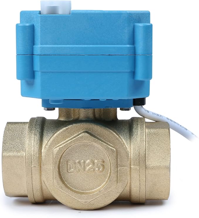 U.S. Solid 1" 3 Way Brass Motorized Ball Valve 110-230VAC, L Type Water Shutoff Valve with Manual Function, Standard Port, NOT for Drinking Water