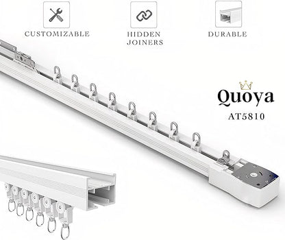 Quoya Smart Electric Curtain Track AT5810【Up to 3m(118in) - Motorised and Adjustable 】, with Automated Rail Motor with App, Voice, Remote Control, Compatible with Alexa, Google and Siri