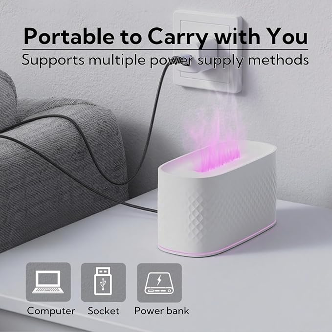 Portable Small Humidifier Dual Nozzle - Large Cool Mist Humidifiers Double Spray Ports, Water Shortage Protection, Ultra-Quiet, Mini Humidifier for Bedroom Plants Office Car Travel (Flame White)
