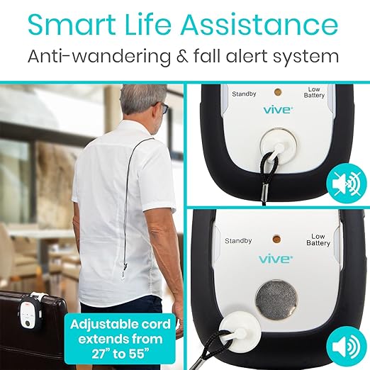 Vive Magnet Pull Cord Chair Alarm for Elderly Adults - Bed Alarm - Fall Prevention for Elderly Dementia Patients - String Exit Alert Detection for Caregivers Monitoring Seniors - Batteries Included
