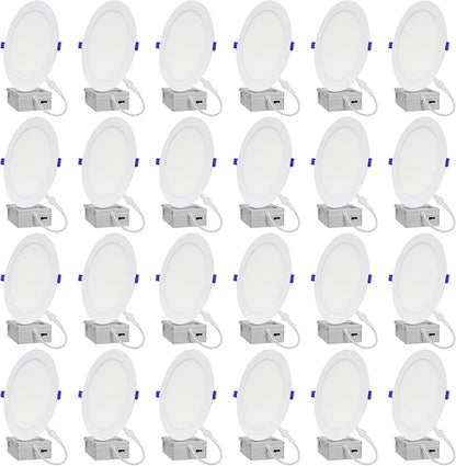 LAMPHOME 24-Pack of 8-Inch Slim LED Recessed Lights with Junction Box, Adjustable Color Temperatures (2700K-5000K), 18W Equivalent to 125W, Dimmable, 1600LM Brightness - ETL and Energy Star Certified