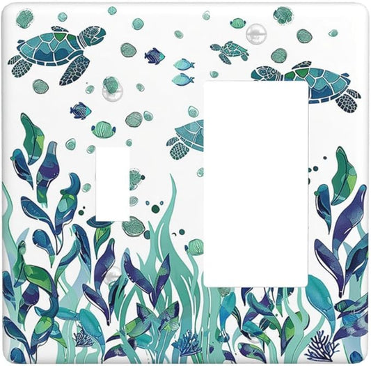 Outlet Covers Vibrant Turtle Seagrass Watercolor Painting 1 Toggle 1 Rocker Combination Decorative Wall Plate Electrical Switch Plates Light Switch Cover Plate for Bathroom living Room Decor