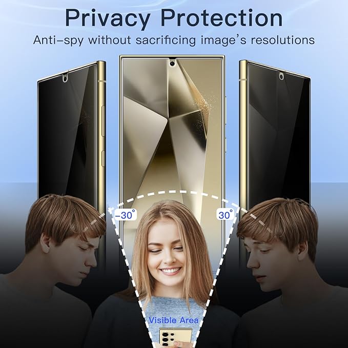 JETech Privacy Screen Protector for Samsung Galaxy S24 Ultra 5G 6.8-Inch with Camera Lens Protector, Anti-Spy Flexible TPU Film, Fingerprint Unlock Compatible, 2-Pack Each