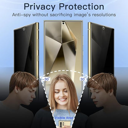 JETech Privacy Screen Protector for Samsung Galaxy S24 Ultra 5G 6.8-Inch with Camera Lens Protector, Anti-Spy Flexible TPU Film, Fingerprint Unlock Compatible, 2-Pack Each