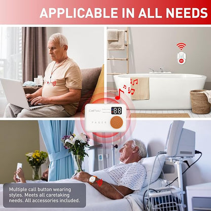 CallToU Caregiver Pager Wireless Wristband Call Buttons Elderly Monitoring SOS Alert System Pager for Elderly with Vibrate Digital Display Nurse Call Bell for Seniors/Patients Panic Emergency Bell