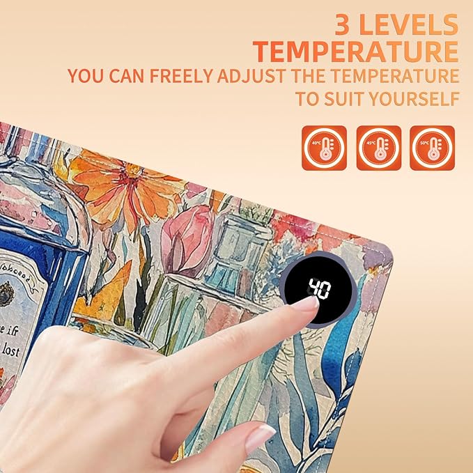 Heated Mouse Pad 31.5x13 in 3-Temp Fast Heating Desk Mat with Auto Timer Warmer for Hands Wrist Pain Relief Waterproof Keyboard Mat for Office, Gaming, Home, Floral Kitchen