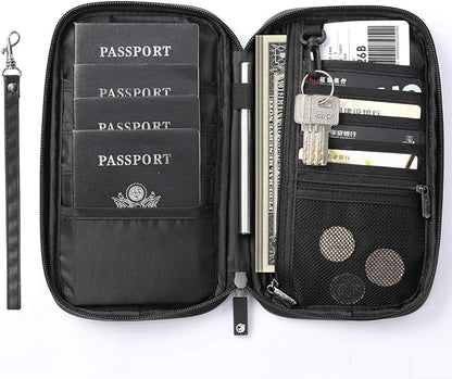 VanFn RFID Travel Passport Wallet, Family Passport Holder, Trip Document Organizer P.Travel Series (Nylon - Black)