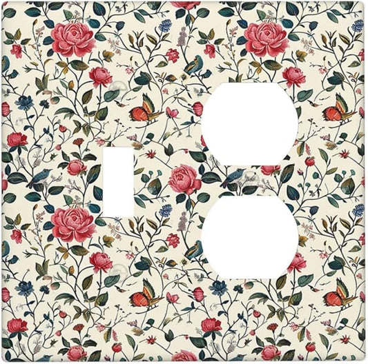 Wallplates Vintage Flowers Rose Leaf Bird Butterfly 1 Toggle 1 Duplex Switch Plate Electrical GFCI Faceplate Decorative Light Switch Covers for Bedroom living Room Decor
