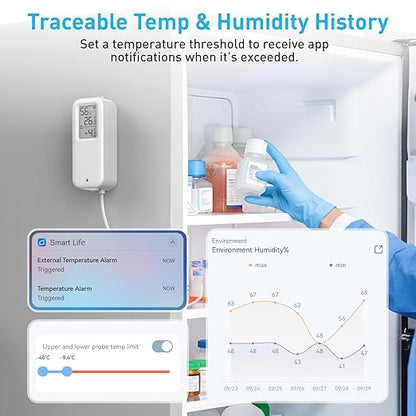 Daytech Freezer Thermometer with Room Thermometer and Freezer Alarm 2in1 WiFi Temperature Sensor with App and Email Alerts for Fridge Fish Tank Pet Cage Wine Cellar Greenhouse 2 Pack (No Hub Required)