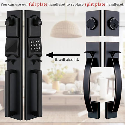NEWBANG Right-Handed Matte Black Electronic Smart Handleset with Keypad Lock for Double Front Door（Keys Reserved）,MDHST2016DB-E-SET-RH