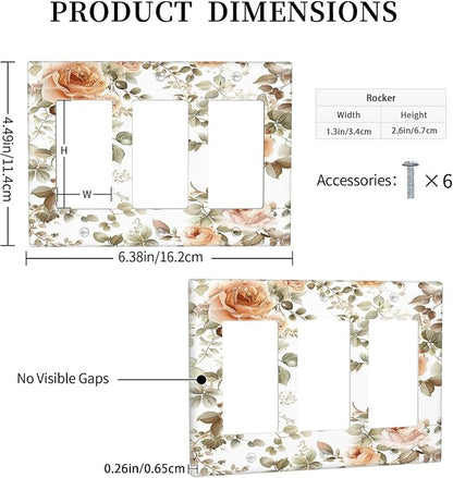 Light Switch Covers Vintage Warm Color Orange Flowers And Leaves 3 Gang Rocker Electrical GFCI Decorative Triple Outlet Wall Plate Cover Switchplate for Bedroom living Room Decor