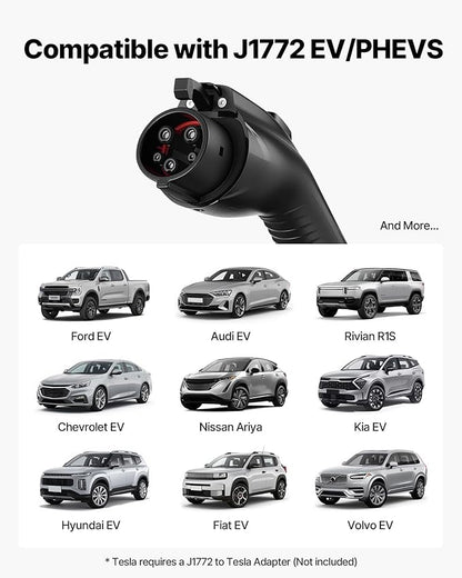 VEVOR Level 1&2 EV Charger, 16 Amp, Electric Vehicle Portable Charger with 25 ft Charging Cable, 120V-240V, NEMA 6-20P Plug NEMA 5-15 Adapter, LED Indicator, Home Car Charging Station for SAE J1772 EV