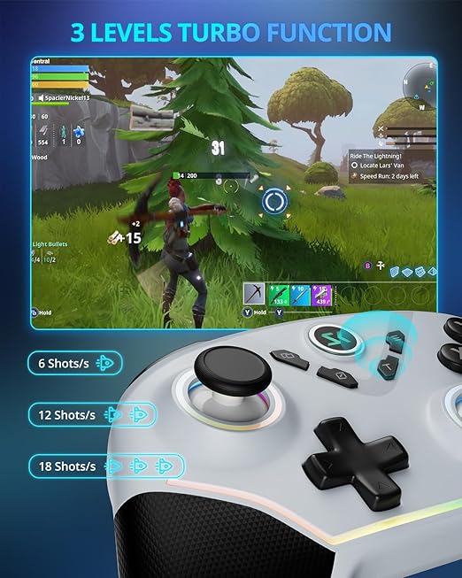 Multi-Platform Wireless Controller, PC Gaming Controller with 2.4G Adpater/Hall Joysticks/Hall Triggers/1200 mAh Battery/4 Programmable Buttons/RGB Lighting, Compatible with PC Windows 7/8.1/10/11, Switch/OLED/Lite, iOS, Android, Steam-White