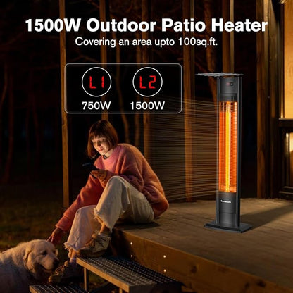 ThermoMate Outdoor Indoor Electric Patio Heater, 1500W 38.5" Portable Tower Infrared Heaer, IP55 Rated Space Radiant Heater with Remote, Timer, Tip-over Protection for Backyard, Restaurant & Garage