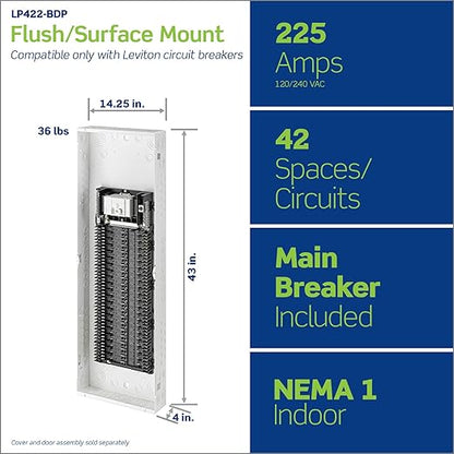 Leviton 42 Space, 42 Circuit Indoor Load Center with 225 Amp Main Circuit Breaker, LP422-BPD