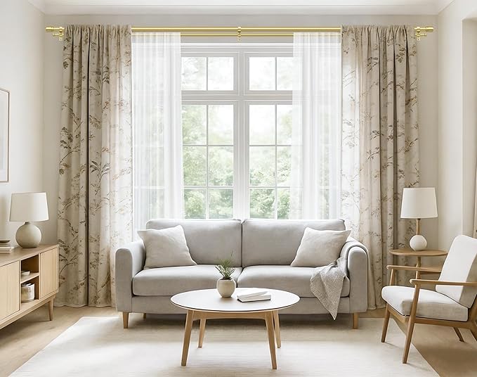 Double Curtain Rod 32 to 86 Inch, HOTOZON 1 Inch Heavy Duty Double Curtain Rods for Windows 20 to 82 Inches(1.7-6.8 ft), Telescoping Drapery Rod with Simple End Finials, Gold
