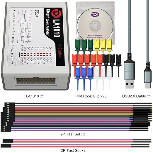 LA1010 USB Logic Analyzer 16 Input Channels 100MHz with The English PC Software Handheld Instrument,Support Windows (32bit/64bit),Mac OS,Linux