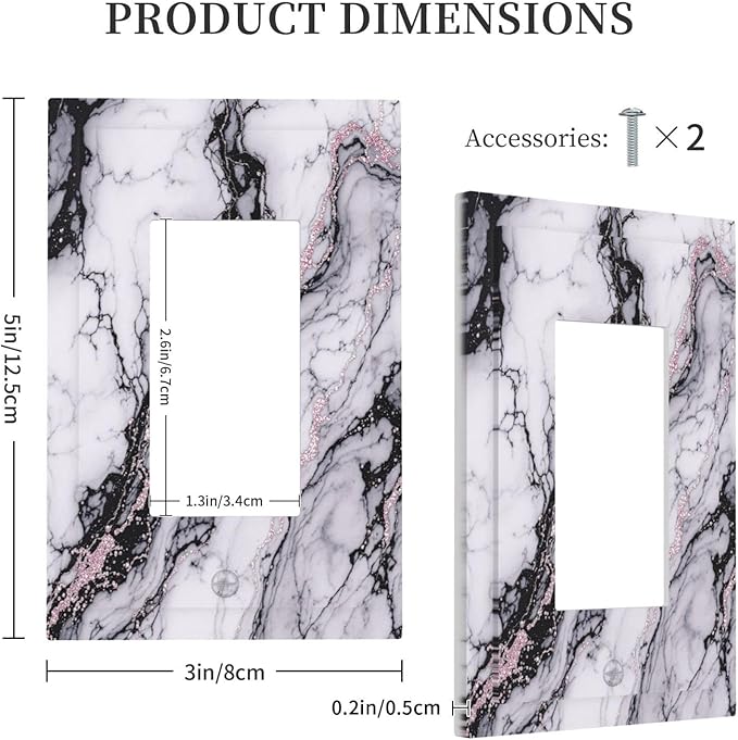Decorative Outlet Covers White Marble Pattern Black Lines Pink Lines 1 Gang Single Rocker Light Switch Cover Plate Wall Plates GFCI Faceplate for living Room Office Decor