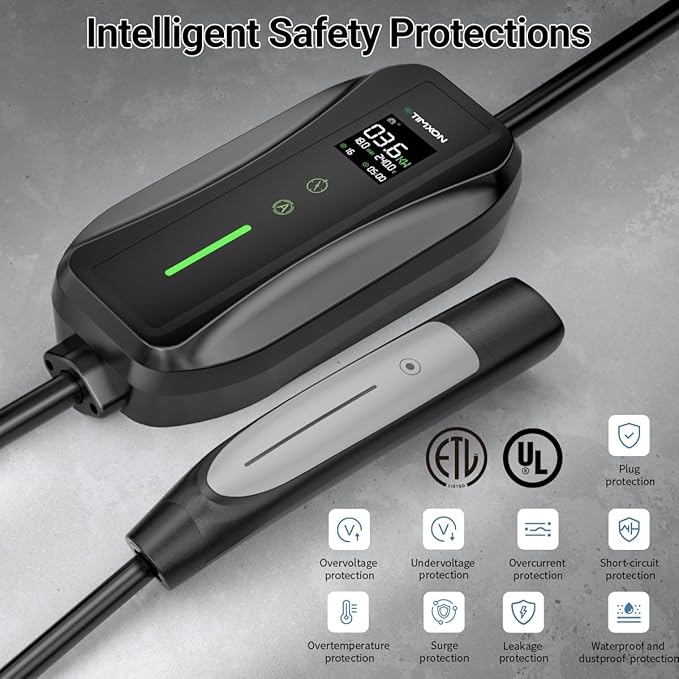 Level 1/2 EV Charger for Tesla,16A 120V/240V Home Charging Station, 25FT Cable with NEMA 6-20 Plug to NEMA 5-15 Adapter, NACS Connector, Travel Portable Electric Charger for Tesla Model Y/3/S/X