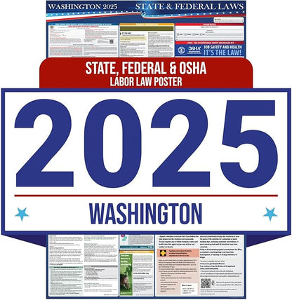 2025 Washington State and Federal Labor Law Poster - OSHA Workplace Compliant - Mandatory Regulations Posting for Employees - All-in-One Required Compliance Posting 16" x 40" - Laminated (English Poster)