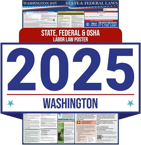 2025 Washington State and Federal Labor Law Poster - OSHA Workplace Compliant - Mandatory Regulations Posting for Employees - All-in-One Required Compliance Posting 16" x 40" - Laminated (English Poster)
