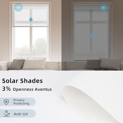 SmartWings Motorized Smart Roller Shades in Light Filtering, Electric Blinds with Remote for Windows Compatible with Alexa/Google Home/Homekit, Customized, 3% Openness Aventus White