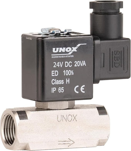 UNOX 3/4" NPT Electric Solenoid Valve 24V DC, Stainless Steel AISI316 Control Valve Normally Closed - 0-232 PSI Multi-Purpose Reliable Control Valve for Water, Air, and Gas - Solenoid Valves