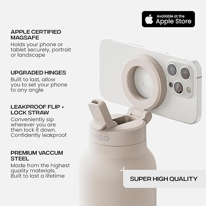 Ringo PRO Water Bottle with Magnetic Phone Mount & Sip Straw Lid - Insulated Stainless Steel Bottle for Workouts, Content Creation, Navigation & Facetime on the Go, 12Hrs Hot/24Hrs Cold Ivory-24oz
