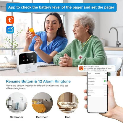 Life Alert Systems for Seniors No Monthly Fee, App-Controlled Pager, Medical Alert Systems for Seniors LED Number Display 2Call Button 1Receiver(Only Supports 2.4GHz Wi-Fi) (Neck Remote Control)