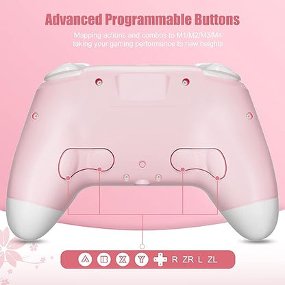 Mytrix Wireless Controller for Windows PC iOS Android Steam Deck, Bluetooth Controller with Programmable Buttons, Turbo & Vibration - Pink
