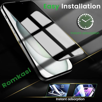 4 Pack Privacy Screen Protector for iPhone 15 Plus 6.7 Inch with 4 Pack Camera Lens Protector, Anti Spy Tempered Glass Film, Anti-Scratch, Touch Sensitive, Case Friendly