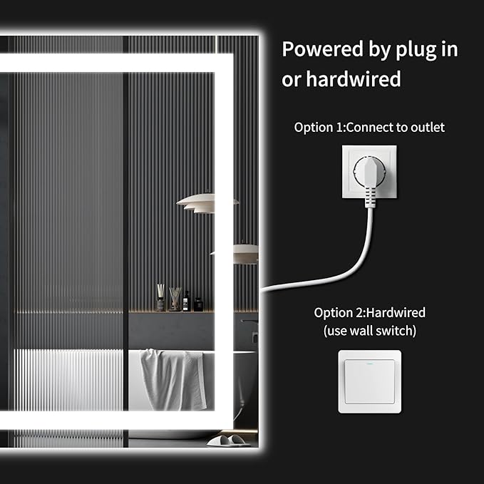 LED Bathroom Mirrors 36"x60" Bathroom Mirror with Lights for Wall, Backlit + Front Lit, 3 Colors, Anti-Fog, Dimmable Brightness for Vanity,Bathroom, Entryway, Living Room