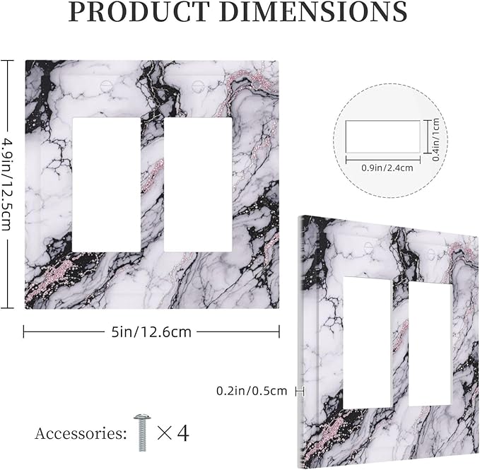 Decorative Outlet Covers White Marble Pattern Black Lines Pink Lines 2 Gang Double GFCI Rocker Electrical Wall Panels Light Switch Cover Plate for living Room Office Decor