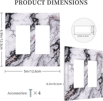 Decorative Outlet Covers White Marble Pattern Black Lines Pink Lines 2 Gang Double GFCI Rocker Electrical Wall Panels Light Switch Cover Plate for living Room Office Decor