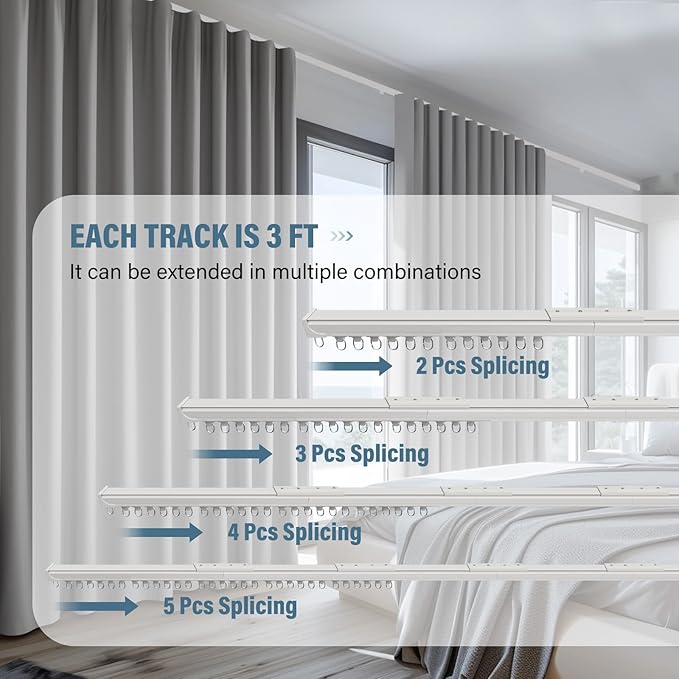 Curtain Track Ceiling Mount heavy duty sliding Curtains Tracks rails Rod System Room Divider with clips 3-6ft White