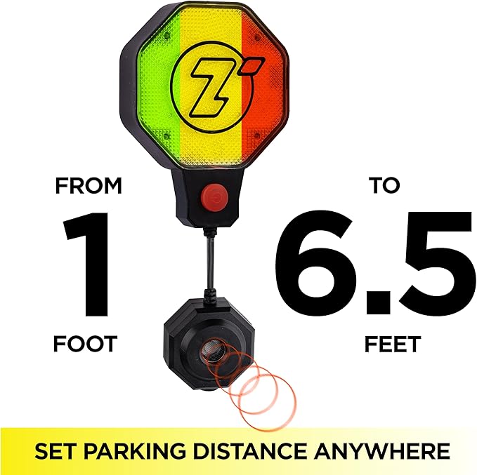 ZONETECH Garage Parking Sensor Ultrasonic Car Parking Stopper for Garage with Red/Yellow/Green LED Indicators –Adjustable Stop Distance 12" to 6.5 ft USB Powered Easy Install Wall-Mount 2-Pack