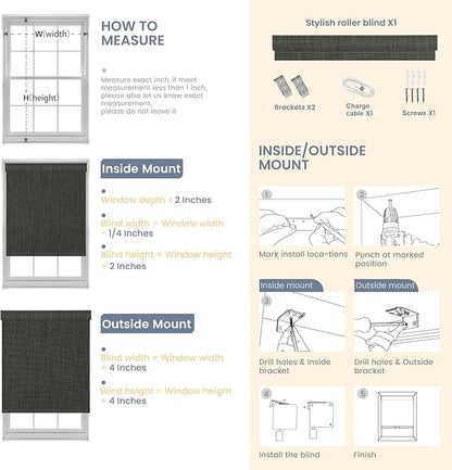 Boolegon Motorized Roller Blinds - 100% Blackout Smart Electric Shades with Remote, Compatible with Alexa/Google Home/HomeKit via Hub, Easy Install for Home Office, Dark Grey, Custom Size.