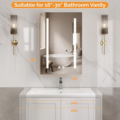 VINGLI 16Inch Medicine Cabinet with Lights, Lighted Medicine Cabinet with Mirror, Led Wall Mirror with Storage for Bathroom,Wall Mounted,3-Color Memory Mode Light，White,5.9" D x 15.75" W x 23.6" H
