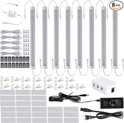 LABOREDUCER Under Cabinet Lighting Wired Plug in or Hardwired Cold White 6000K, 8 Pack 11inch Linkable Dimmable LED Under Cabinet Lights with Power Adapter,24V Under Counter Lights for Kitchen