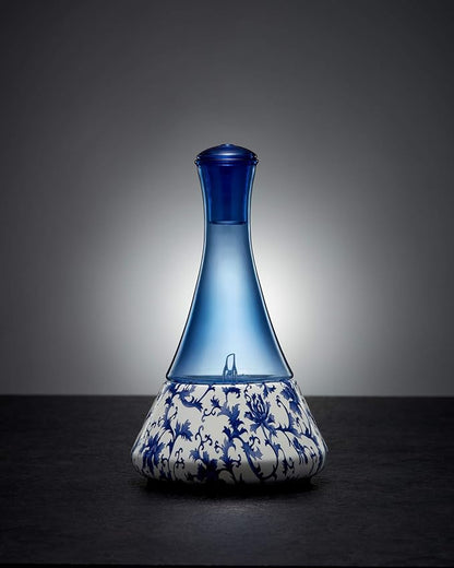 Opulence - Nebulizing Diffuser for Essential Oil/Aromatherapy with Blue Vine Ceramic Base and Blue Hand-Blown Glass with Touch Sensor Light Switch - No Heat, No Water, No Plastic … (Blue Vine)