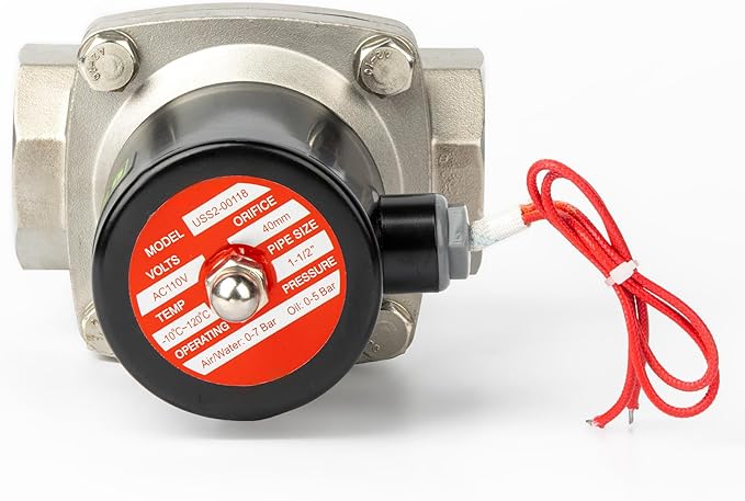 U.S. Solid 1-1/2" Solenoid Valve - 110V AC Stainless Steel Electric Solenoid Valve, Normally Closed, Viton Seal