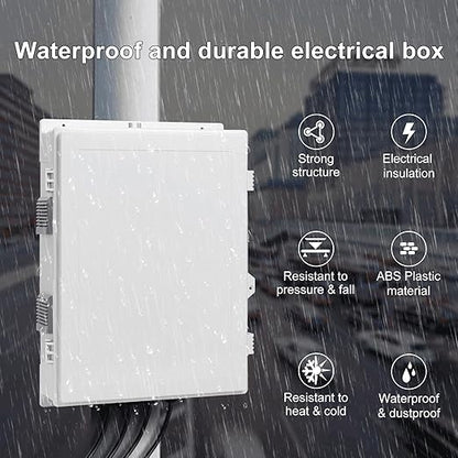 Outdoor Electrical Junction Box with High Power Outlet, ABS Water Resistant Enclosure with Internal Mounting Panel & Hinged Cover. (18.1" H* 12.6" L* 4.3" W & Outlet)