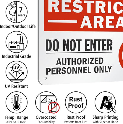 SmartSign 7 x 10 inch “Restricted Area - Do Not Enter, Authorized Personnel Only” Metal Sign with Symbol, 40 mil Laminated Rustproof Aluminum, Red, White and Black, Made in USA