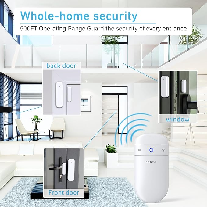 SECRUI Door Chime, Door Sensor Chime with Adjustable Volume, Easy Installation, 400ft Range, 52 Chimes, M508+D7 Door Open Chime for Business/Home When Entering,White