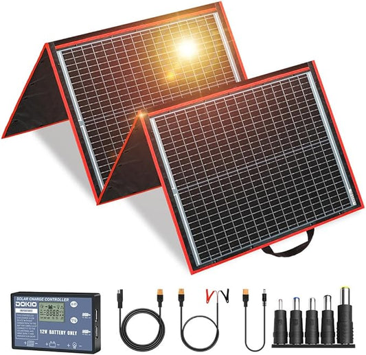DOKIO 150W Portable Foldable Solar Panel Kit (20x21in, 7.3lb), with Separate Controller and Dual USB, Monocrystalline Charger for 12V Batteries & Power Stations, RV Camping Trailer Emergency Backup