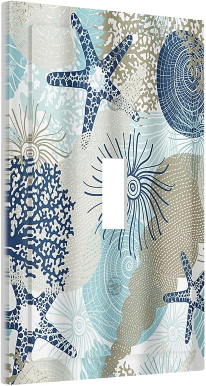 Decorative Light Switch Cover Plate Blue Starfish Brown Coral Ocean 1 Gang Single Toggle Wall Plates for Electrical Outlets Outlet Covers Switch Plate Covers Faceplate for Girlroom Home Decor