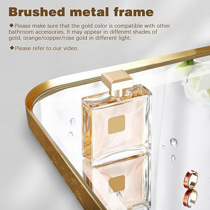 Rectangle LED Bathroom Mirror, 48"x30" Anti-Fog Double Touch Lighted Wall Vanity Mirror 45° Beveled Metal Frame Stepless Adjustable Color Temperature Smart Mirror 3000K-6000K, Gold